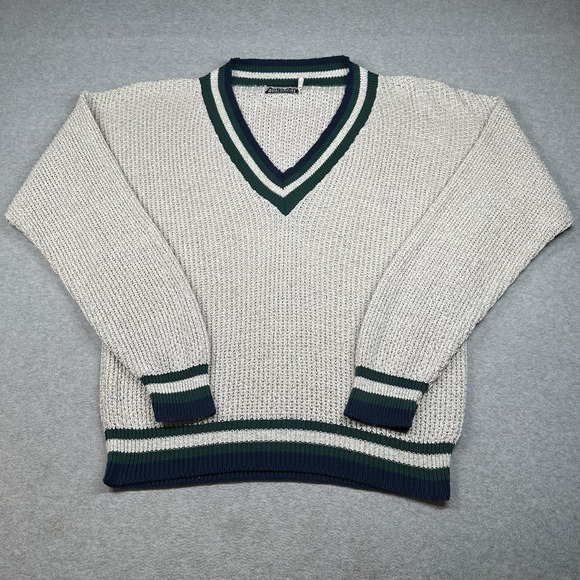 Vintage Avalanche 100% Cotton Striped V-Neck Sweater Mens M Oversized Made USA - Picture 1 of 5
